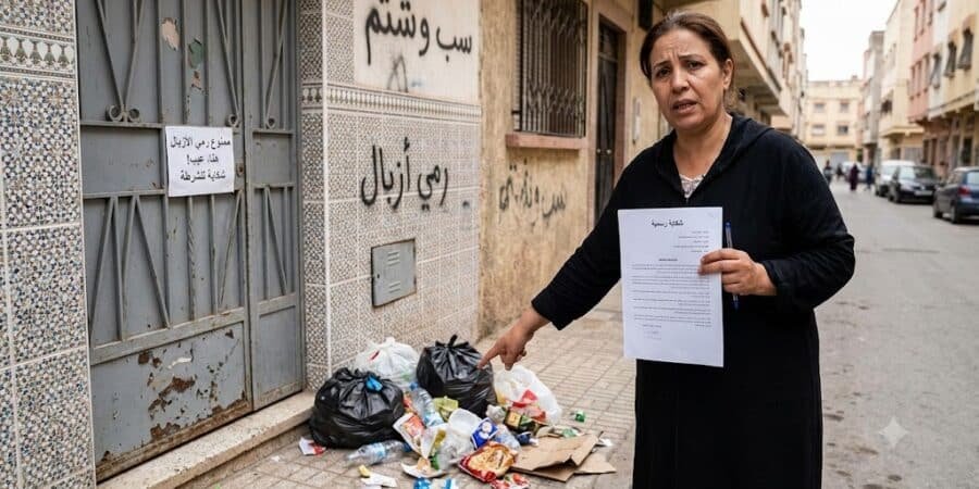 شكاية بالسب والشتم ورمي الأزبال امام باب المنزل