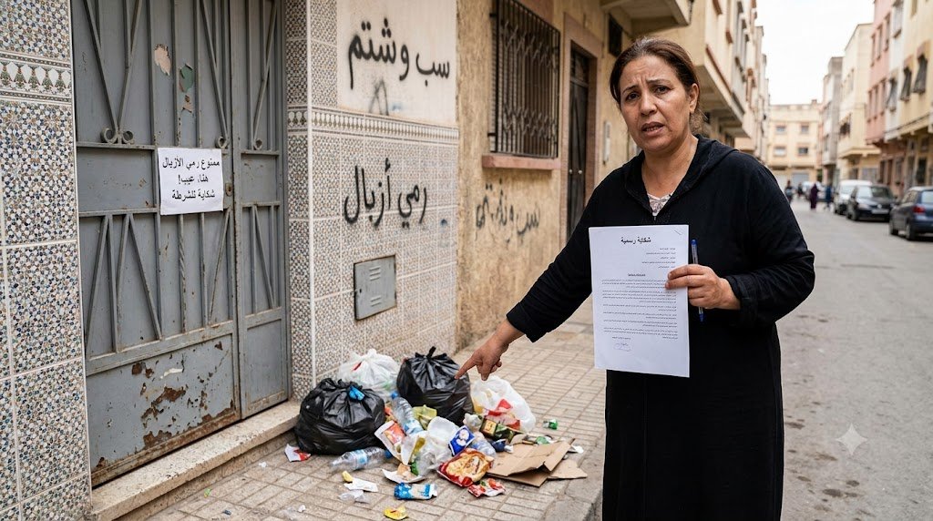 شكاية بالسب والشتم ورمي الأزبال امام باب المنزل