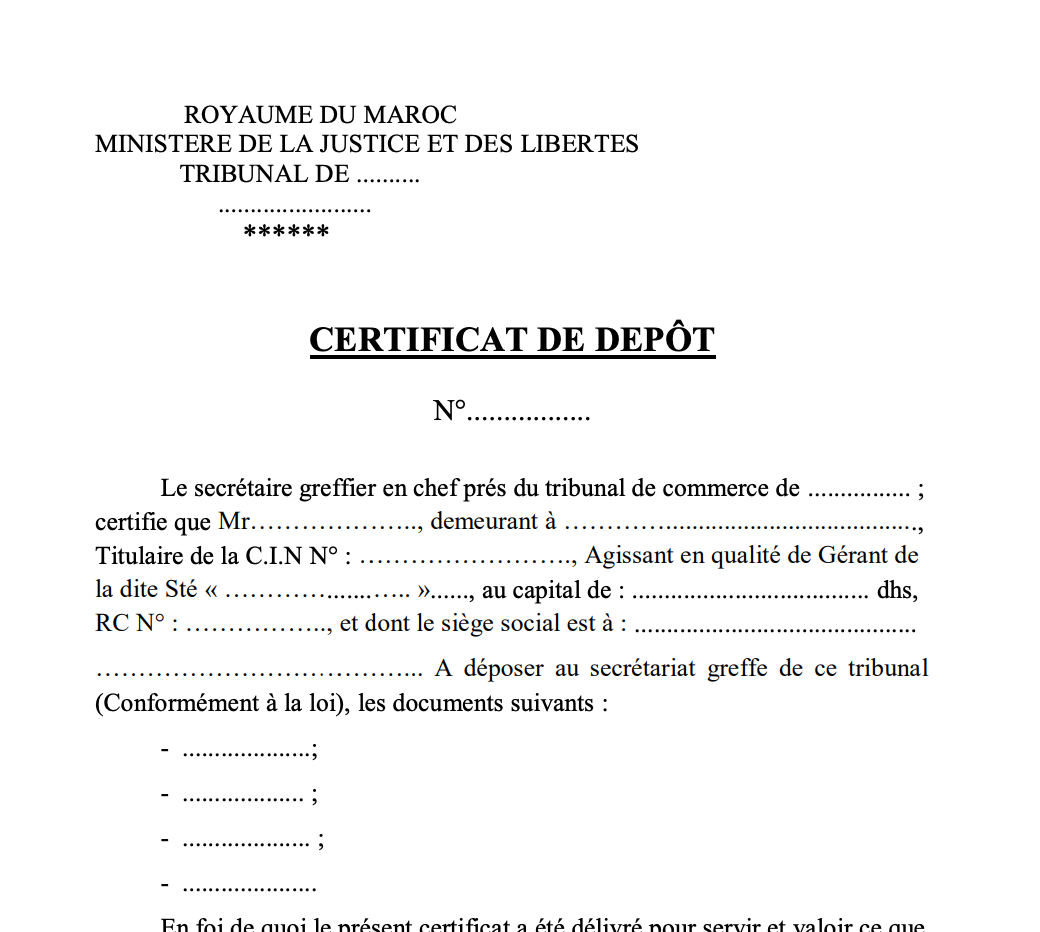 CERTIFICAT DE DÉPÔT شهادة الايداع PDF 2026