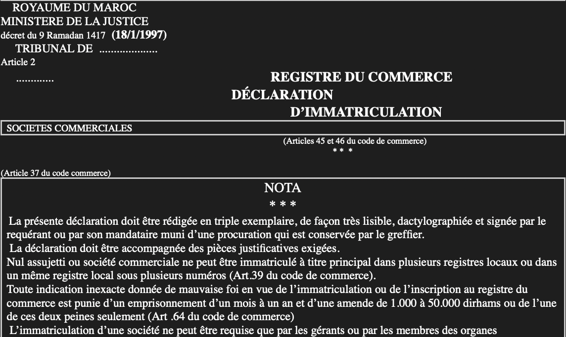 REGISTRE DU COMMERCE word. 2026