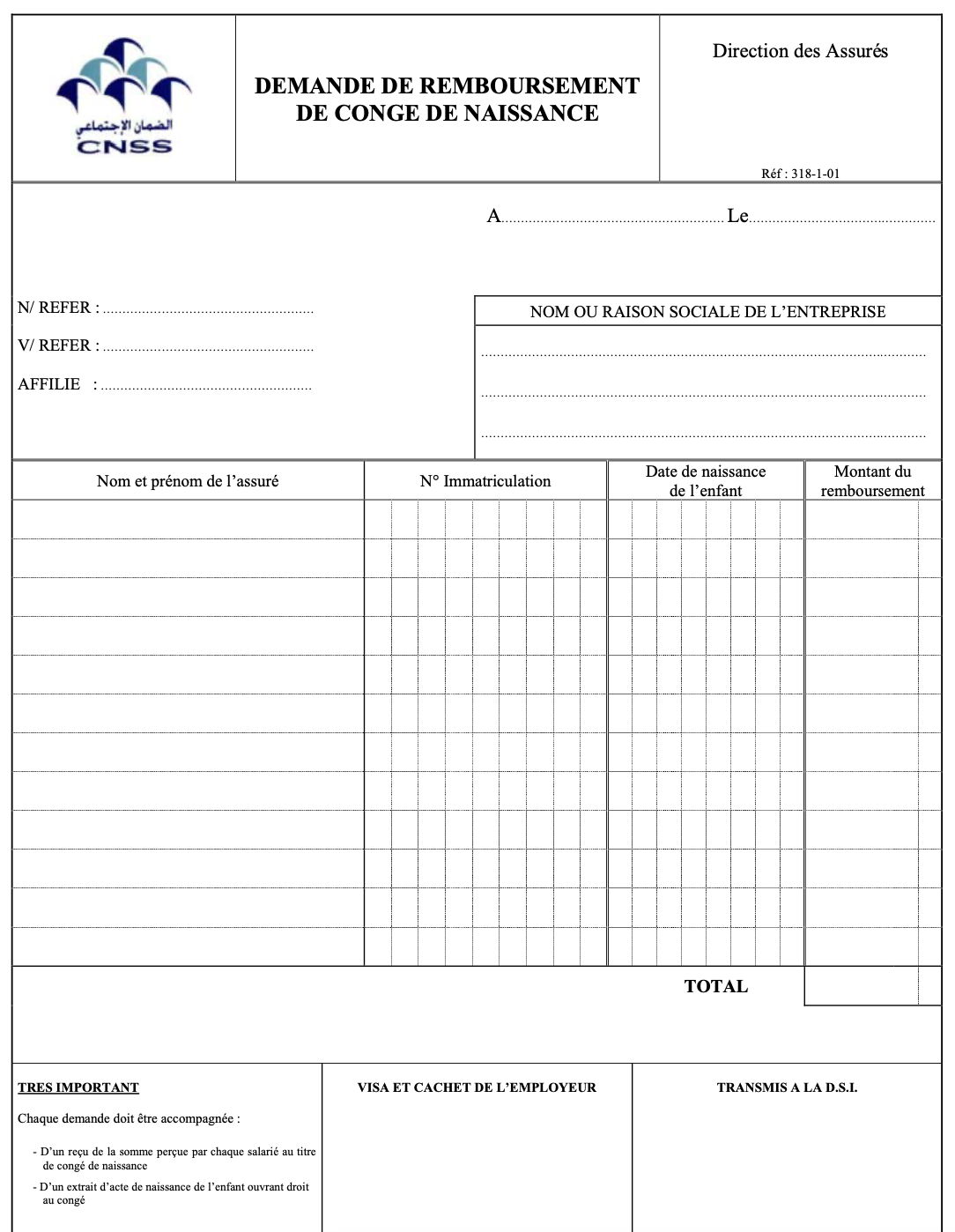 نموذج demade de remboursement de conge de naissance pdf صورة للمعاينة
